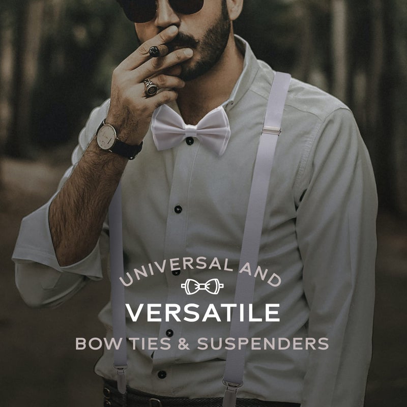 Man of Men - Bowtie & Suspender Set - Solid Colors (White) - Image 3